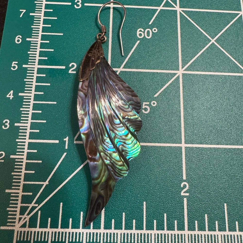 Beautiful abalone and silver plate feather earrings